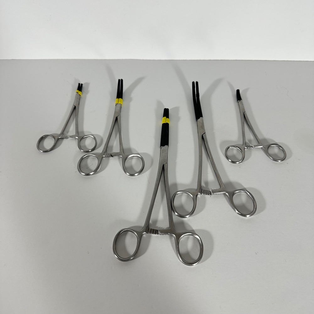 Lot of 5 Stainless Steel Surgical Hemostats Forceps Straight Curved For Crafting